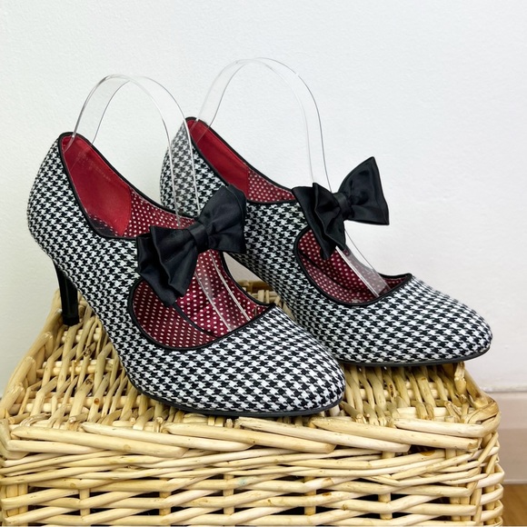 Joe Browns Shoes - Joe Browns Black & White Houndstooth Bow Stiletto Court Shoes Heels UK Size 6